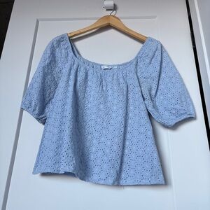 Reitmans Signature Baby Blue Eyelet 100% Cotton Blouse Puff Sleeves – Size Small